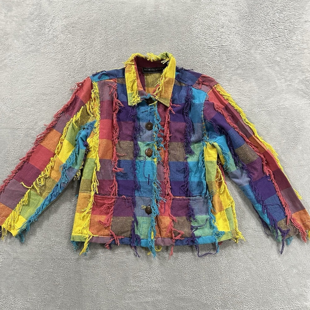 New Identity Button Jacket Women's M Multi Color Patchwork Retro Y2K Boho Vintag